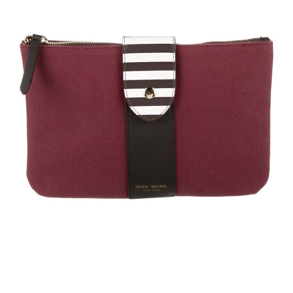 Henri Bendel Iconic Maroon Black White Zip Closure Cosmetic Bag or Small Clutch